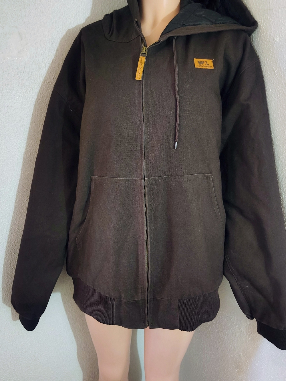 Wells Lamont Men's XL Brown Canvas Hooded Work Jacket Quilt Lined